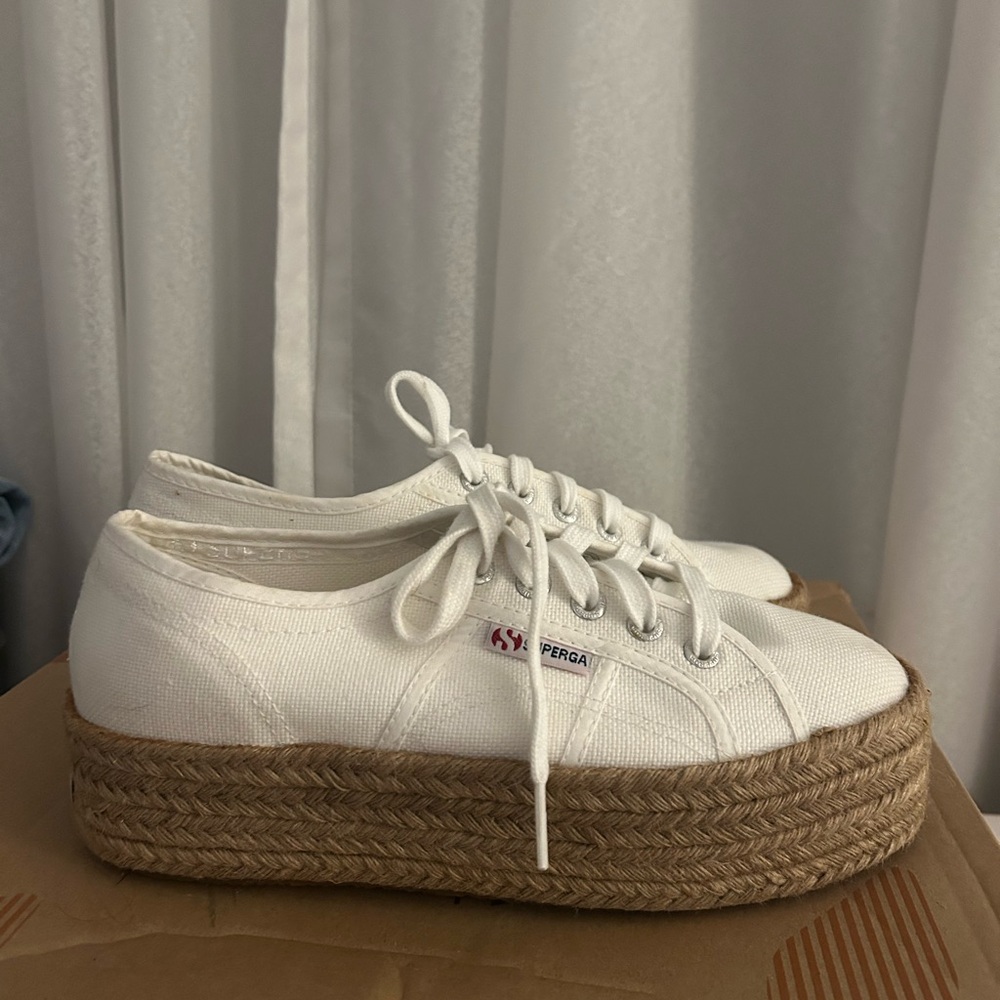 Superga White Canvas Platform Espadrilles